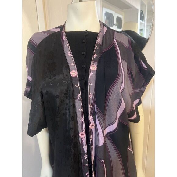 Vintage Tienda Ho Boho Womens OS Duster Black Purple Jacquard Short Sleeves - Picture 4 of 10